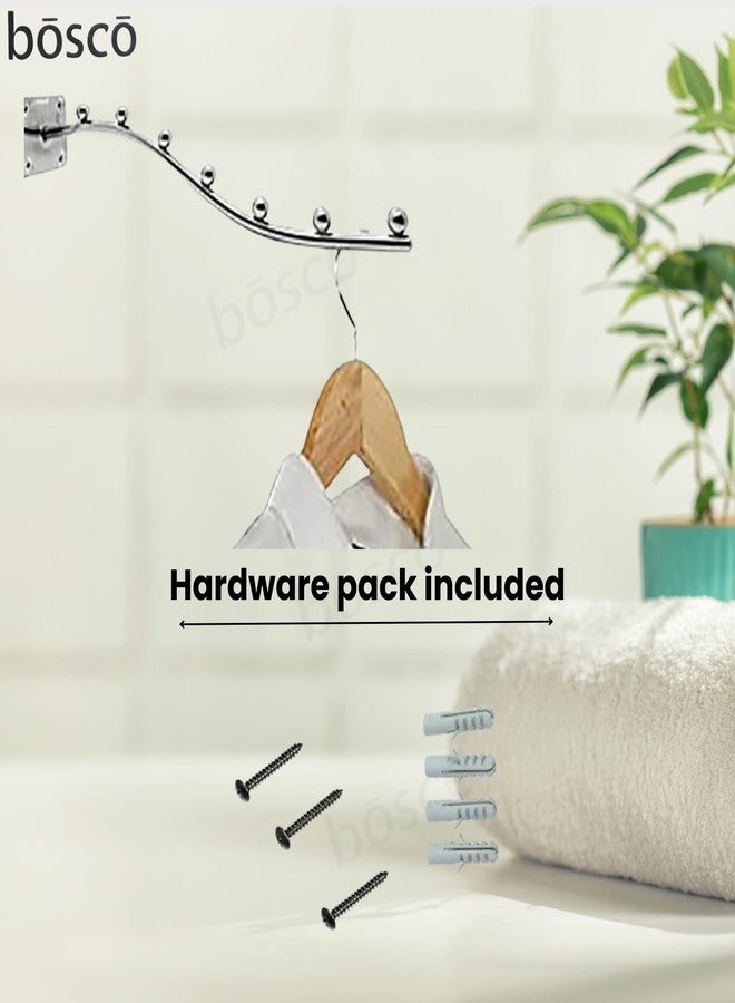 BOSCO Beads Stainless Steel Heavy Duty Wall Mount Hook - 5 Ball Pin Dots Wall Drope Hanger with Hardware Fittings - Rustproof Multipurpose Organizer Rack for Home, Shop & Hotel - Pack of 2 (Steel) - Image 3